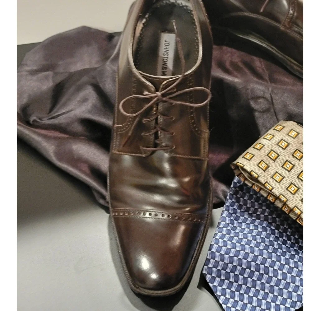 Johnston & Murphy Mens 10.5‎ W Brown Leather Cap Toe Shoes Trampoline Comfort